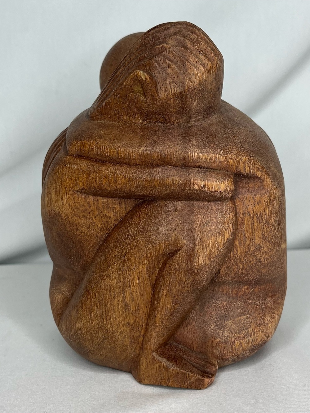 Vintage Hardwood Sculpture; Abstract Hugging Couple Folk Art